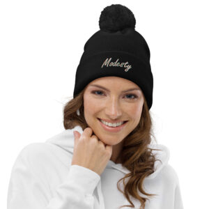 Modesty Branded Pom Pom Beanie – Navy/Black - Image 2