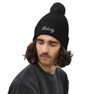 Modesty Branded Pom Pom Beanie – Navy/Black - Image 3