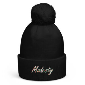 Modesty Branded Pom Pom Beanie – Navy/Black - Image 6