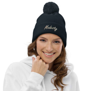 Modesty Branded Pom Pom Beanie – Navy/Black - Image 4