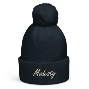 Modesty Branded Pom Pom Beanie – Navy/Black