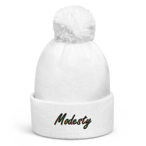Modesty Branded Pom Pom Beanie – White