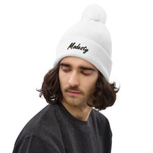 Modesty Branded Pom Pom Beanie – White - Image 2