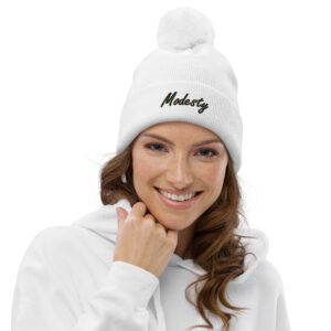 Modesty Branded Pom Pom Beanie – White - Image 3