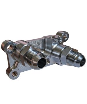 Ford Duratec Remote Oil Filter Plate with dual AN10 connections and billet aluminium construction